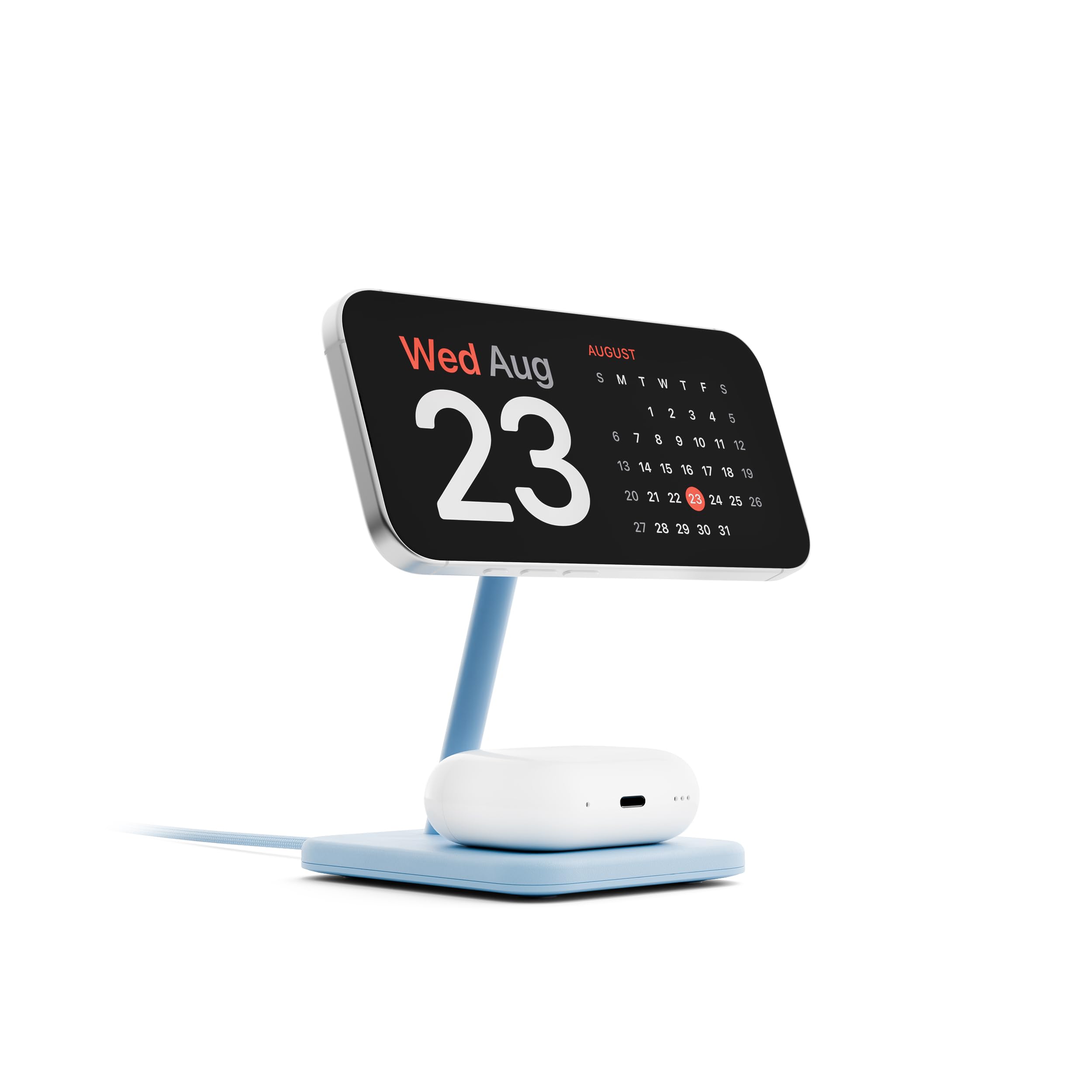 Twelve South HiRise 2 Deluxe - Stazione di ricarica wireless 2 in 1, colore: blu | per dispositivi Apple - Qi2 MagSafe Charger, caricabatterie wireless veloce per iPhone 15 14 13 12 Pro e Max, AirPods Pro/3/2