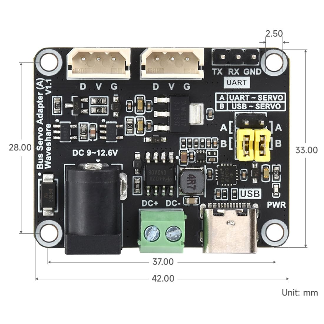 Waveshare 2PCS Serial Bus Servo Driver Board, Integrates Servo Power Supply & Control Circuit, Applicable for St/SC Series Serial Bus Servos, Small Size, Easy to Integrate