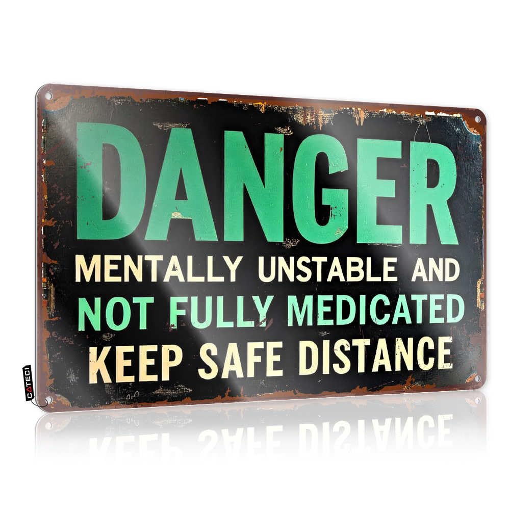 Fzfn Colour Danger: Mentally Unstable - Maintain Safe Distance Stuff For Room Pool Hanging | Humorous Plaque Designer Vintage Metal Wall Decor(30X40cm)