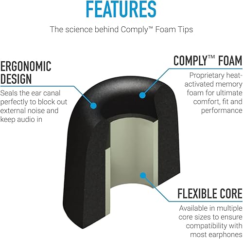 Miniatura 4 de Comply Almohadillas para oído de espuma Premium -almohadillas aislamiento T-100(Negro, 3pares, tamaño grande) 200 L Negro