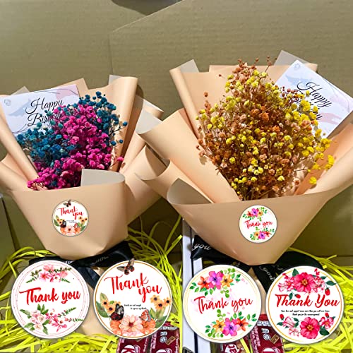 500Pcs 2 Inch Thank You Stickers For Small Business With 4 Floral Designs For Greeting Cards Flower Bouquets, Self-Adhesive & Waterproof Stickers For Packaging, Gift Wraps Envelope Seals #TOP4