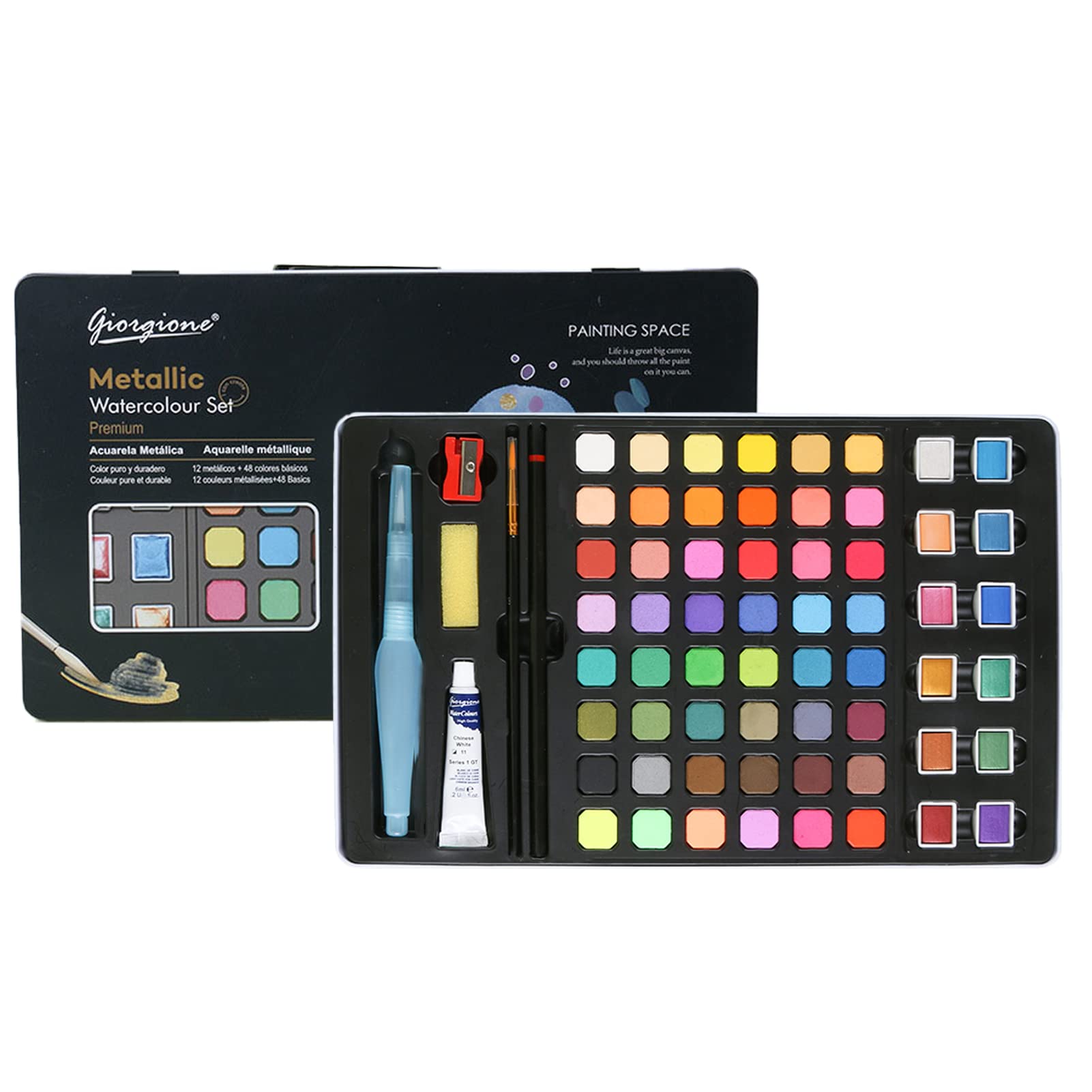 TDOOWatercolor Paint Set, 48 Premium Colors + 12 Pearlescent Colors in Gift Box .Perfect for Kids, Adults, Beginners, Artists Painting, Sketching, and Illustrating (A)