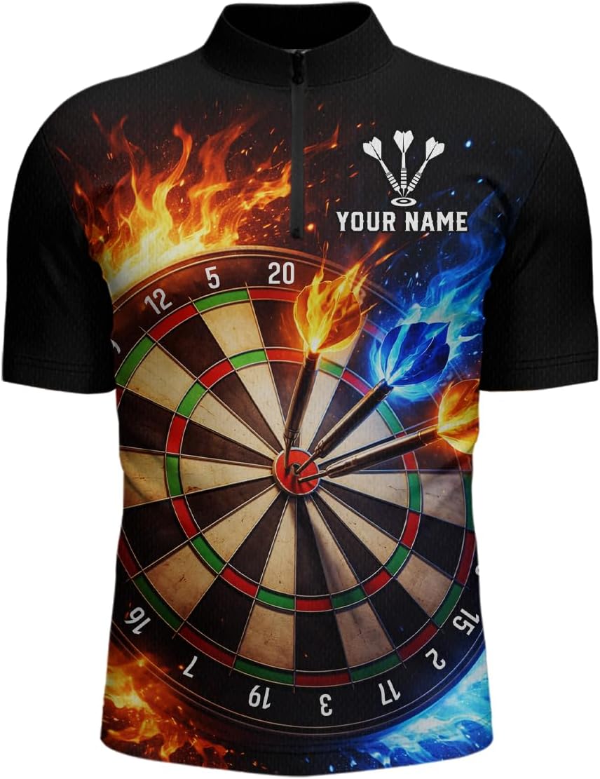 Flaming Dart Shirt for Men Women Team Dart Shirts Custom Dart Jersey Dartboard Shirt Polo & Quarter-Zip Shirt Personalized