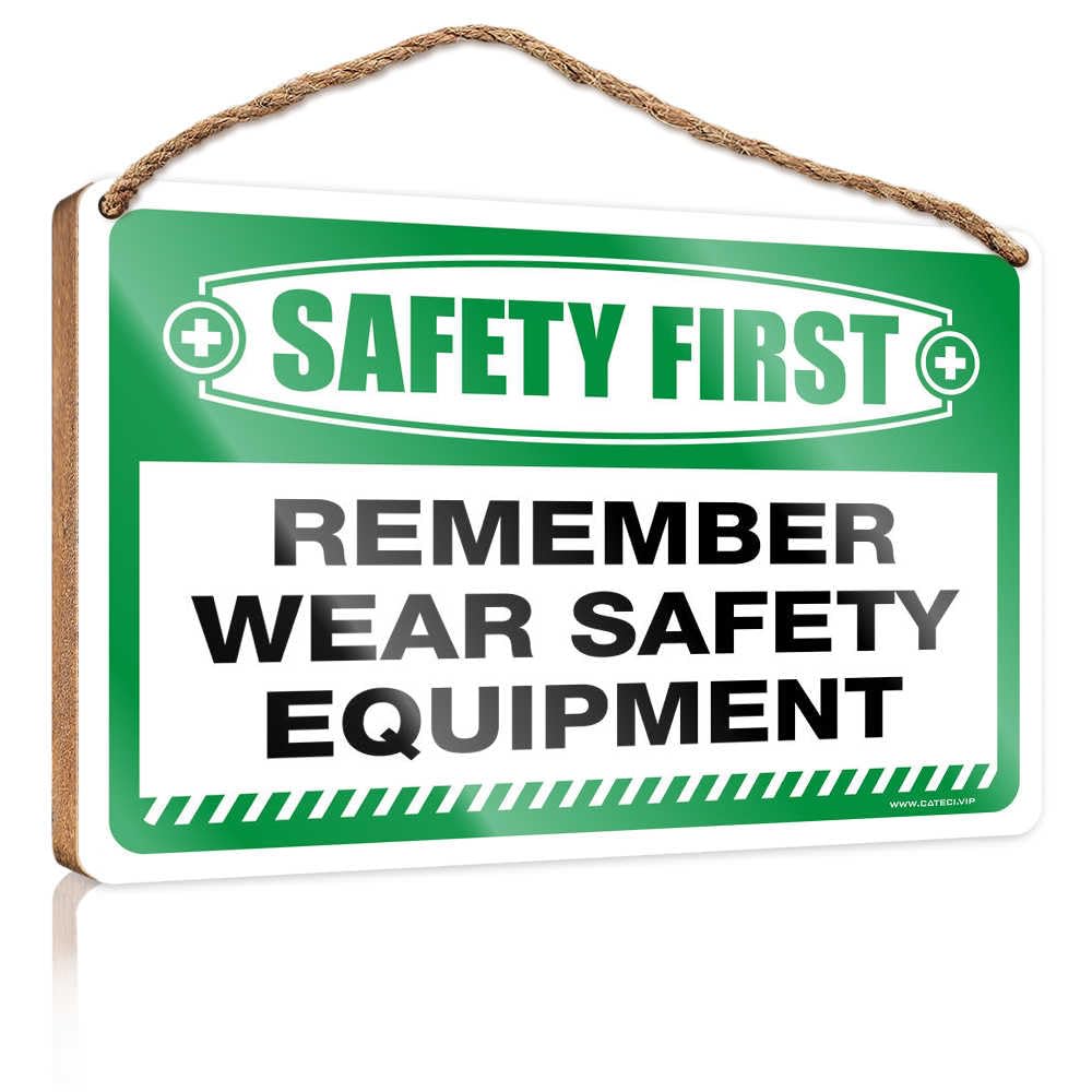 HMQW Funny Bathroom Door Signs Safety First Remember Wear Safety Equipment Wooden Sign Door Decor Funny Kitchen Decor(23X35CM)