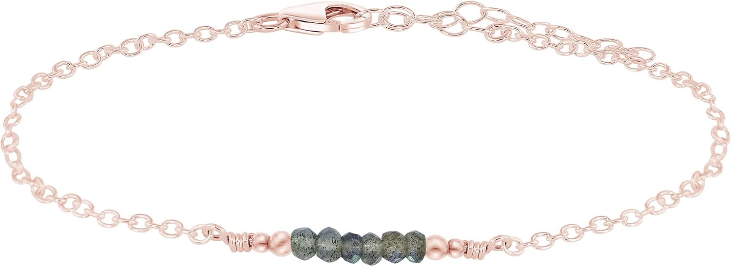 Luna Tide Labradorite Faceted Bead Bar Anklet in 14k Rose Gold Fill