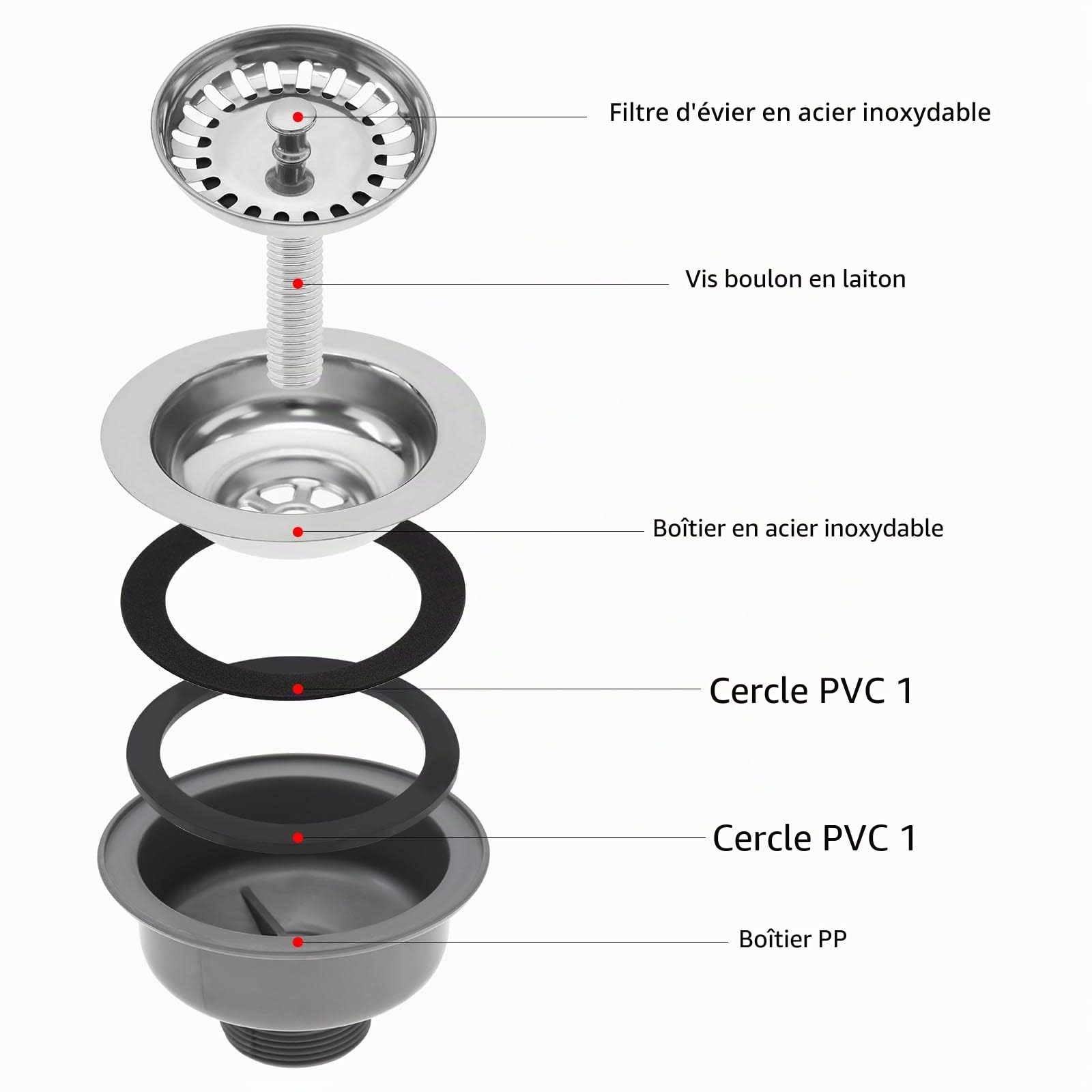 Sink Collection - Panier d'évier de cuisine en acier inoxydable - 114 mm - Pour évier de cuisine de 83 à 90 mm de diamètre