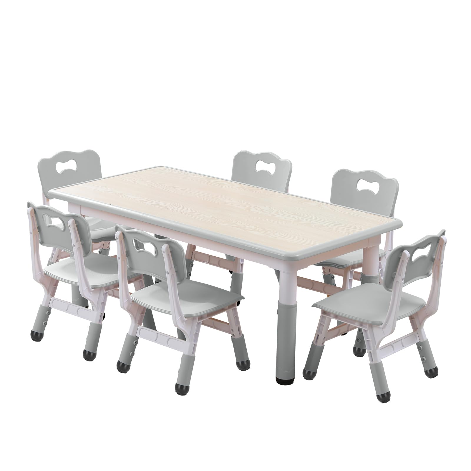 Kids Table and Chairs Set, Height Adjustable Desk With 6 Seats for Ages 3-12,Arts & Crafts Table,Graffiti Desktop, Non-Slip Legs, Max 300lbs, Children Multi-Activity Table for Classrooms,Daycares,Home