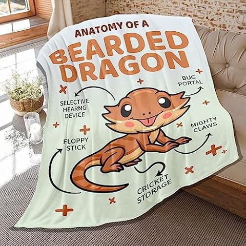 Bearded Dragon Throw Blanket,Cute Reptiles Gifts for Women Men,Anatomy of Bearded Dragon Throws,Soft Cozy Lightweight Flannel Quilts for Bedroom Bed Sofa Chair Decoraiton 80 x 60in for Adults Cover