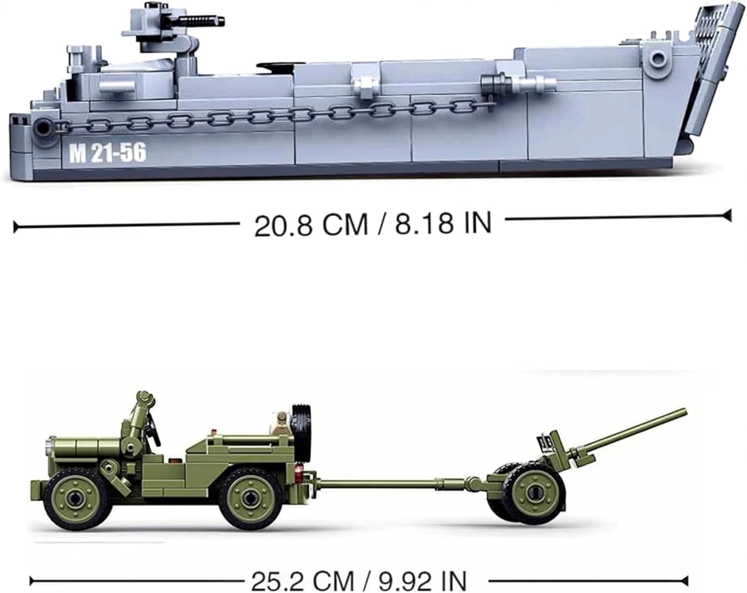General Jim's WW2 Landing Craft Higgins Boat Building Blocks Set – 325 Pieces with Military Jeep & Rotating Figures – Compatible with All Major Brick Brands – Historical WW2 Model Set