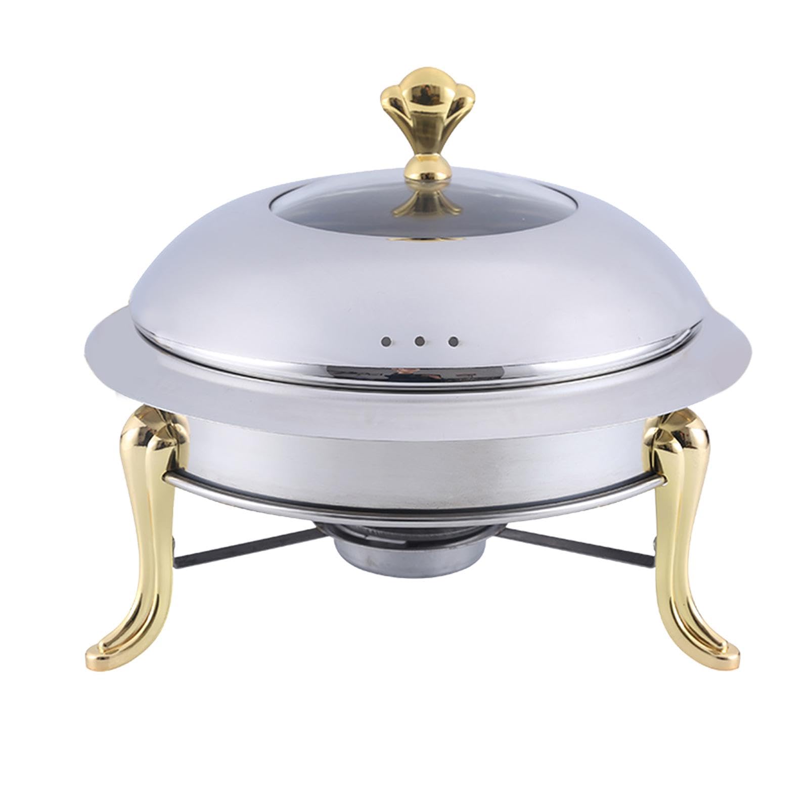 Edelstahl Chafing Dish Buffet mit Abnehmbarer Sicherheitsabdeckung Tragbarer Warmhaltebehälter für Speisen mit Brennpaste für Firmenfeiern, golden