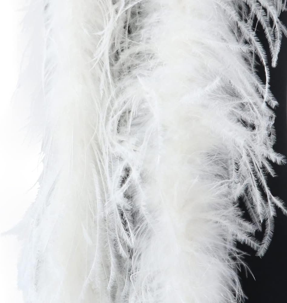 Fluffy Marabou Boa for Crafts 200 cm Natural Ostrich Feather Scarf Feather Boa DIY Fancy Dress Accessories Halloween Wedding Party Decorations 1920s Gatsby Carnival Costume Accessories White