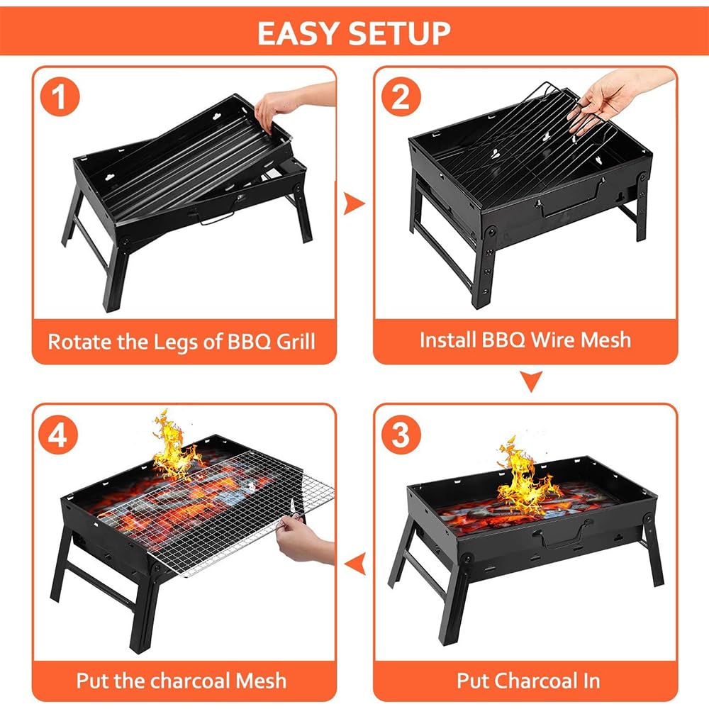 LTLWSH Draagbare houtskoolgrill, opvouwbare mini-barbecuegrill, lichtgewicht kleine barbecue voor buiten achtertuin camping picknick strand koken LTLWSH Draagbare houtskoolgrill, opvouwbare mini-barbecuegrill, lichtgewicht kleine barbecue voor buiten achtertuin camping picknick strand koken
