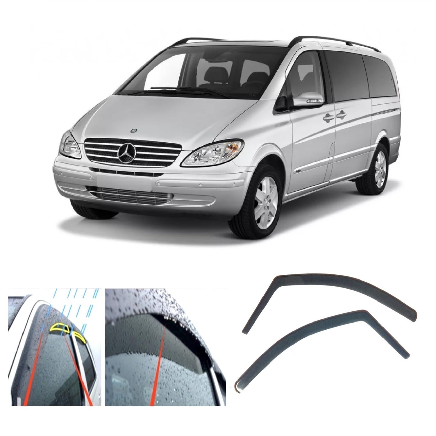 2X Deflectores de Aire Compatible con Mercedes Vito Viano V Class W639 2003-2014 MK2 Derivabrisas protección Sol Lluvia Nieve Viento Vidrio acrílico PMMA de Primera Calidad