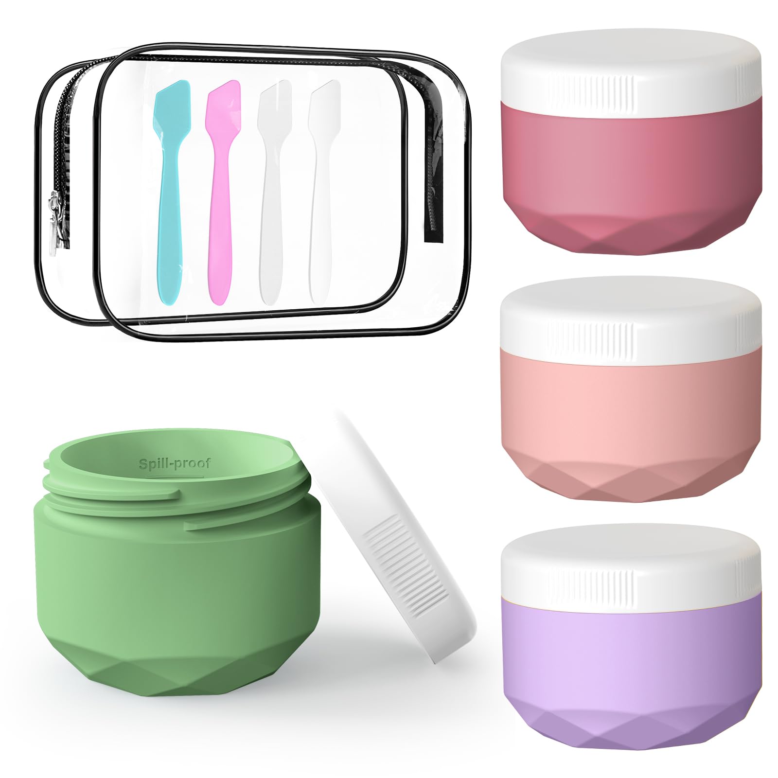 WLEAD 4 Stück Tiegel, 50ml Silikon Cremedose TSA-geprüfter Reisebehälter mit transparenter Tasche, auslaufsicher für Kosmetik Gesicht Körper BPA-frei
