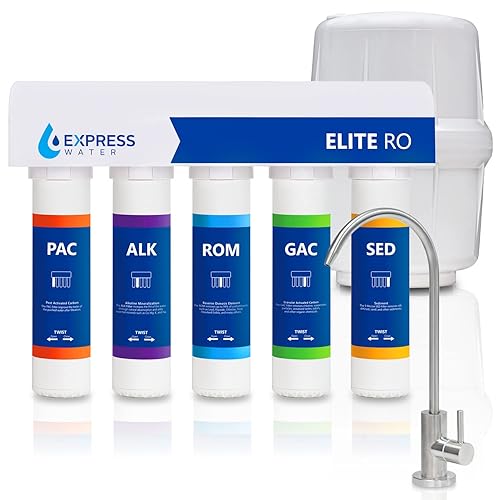 Miniatura 1 de Express Water Elite RO - Sistema de filtración de agua alcalina de ósmosis inversa  Filtro de agua RO de 9 etapas  Filtro de agua debajo del