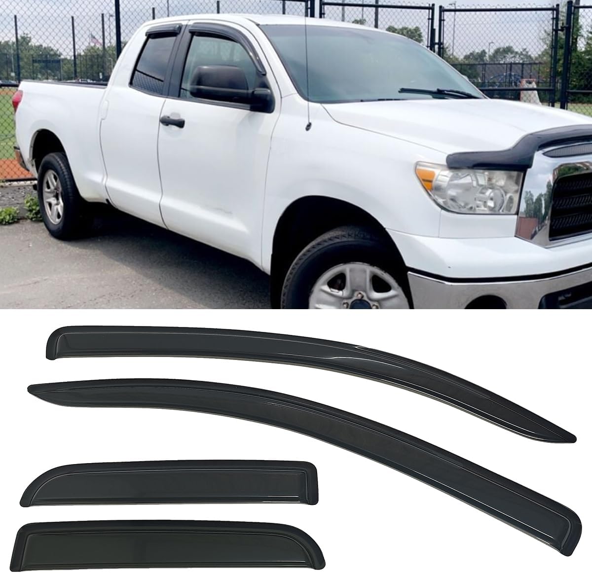 Smoke Tinted Window Sun Rain Visors Vent Guard Deflector Shade Compatible with Toyota Tundra Double Cab 2007-2021