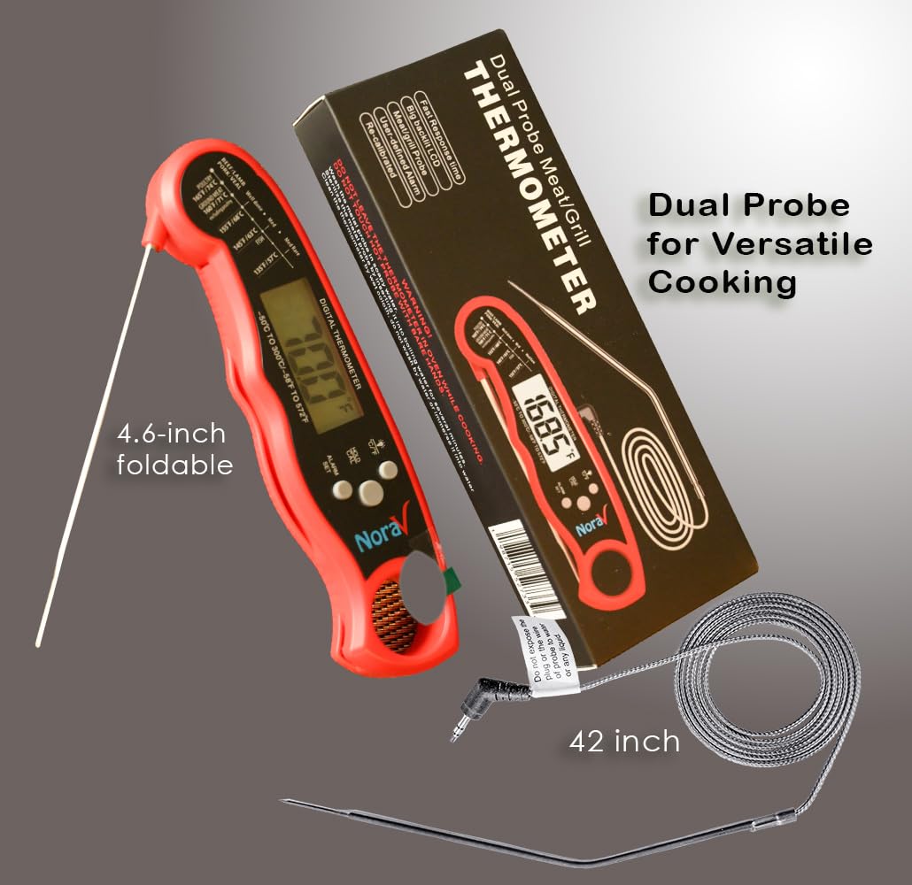 Termómetro digital de doble sonda para carne, dispositivo de cocina de lectura instantánea para dulces, parrilla, barbacoa, LCD grande, cocina en interiores y exteriores, regalo único para hombres
