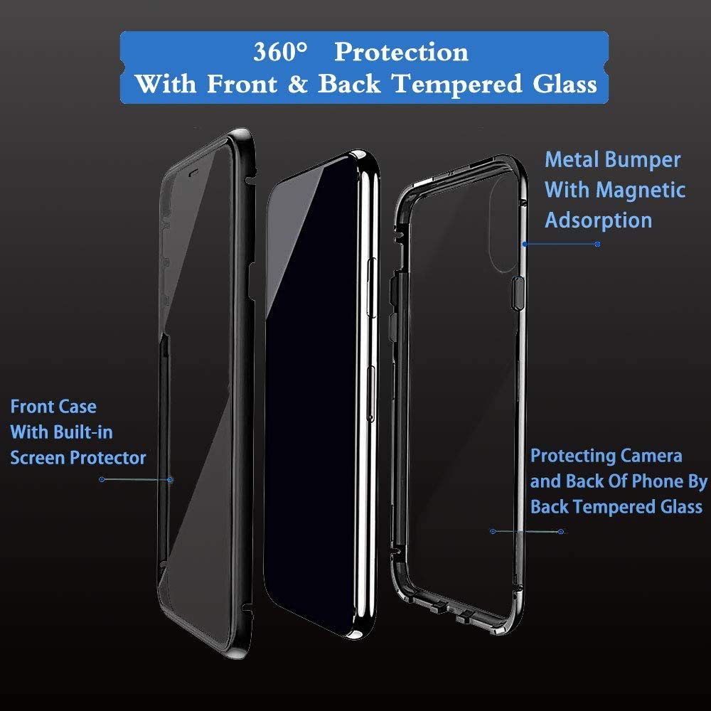 Custodia Magnetico per Huawei P40 Lite 5G,Cover 360 Gradi Full Body Trasparente Vetro Temperato+Alluminio Metal Bumper con Adsorbimento Magnetico Copertura Case per Huawei P40 Lite 5G