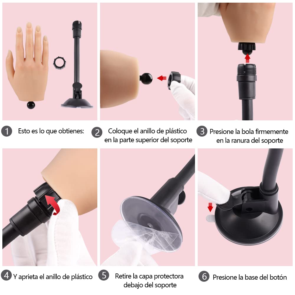 KnowU Mano para Practicar Uñas, Silicona Mano Practicas Manicura con Soporte, Mano de Practicas de Uñas, Right