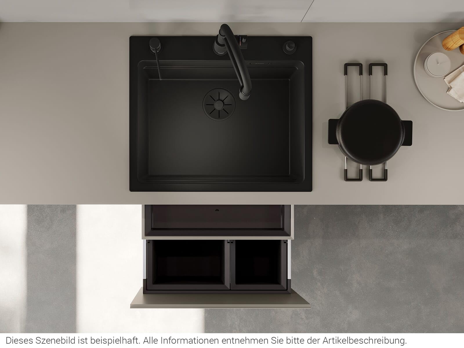 BLANCO ETAGON 6 | Granitspüle aus SILGRANIT schwarz | [60x51x23,2 cm] | für 60 cm breite Unterschränke | Systemkonzept mit vielseitig verwendbaren ETAGON-Schienen