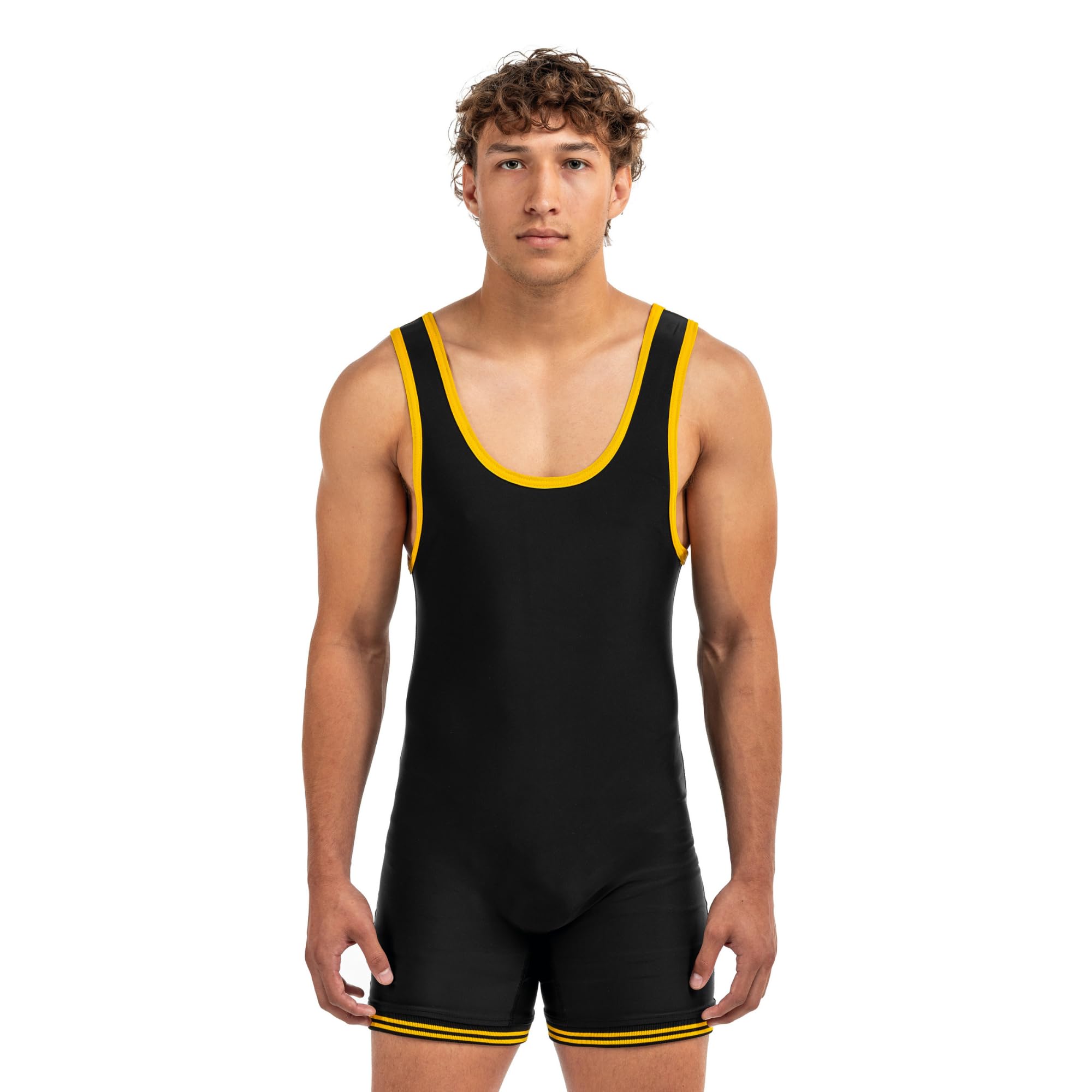 Matman Men’s & Youth Wrestling Singlet – High Performance Singlets for Wrestling or Weightlifting - Old School Singlet (Black/Gold, X-Large)