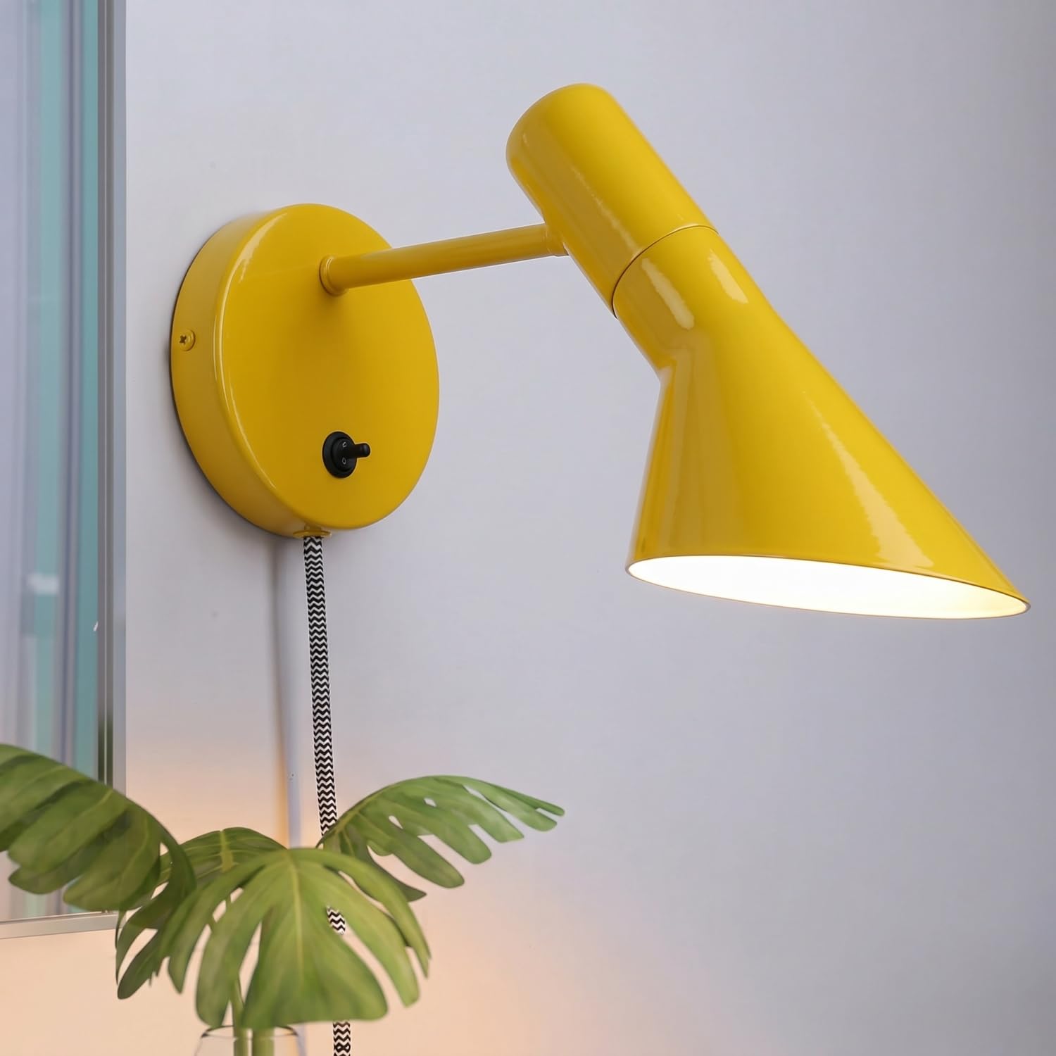 Photo 1 of COSYLUX Vintage Plug in Wall Sconces, Industrial Rotatable Swing Arm Wall Lamp with Switch, Wall Mounted Light Fixtures Reading Lamp for Bedside Bedroom Indoor, Melon Yellow
