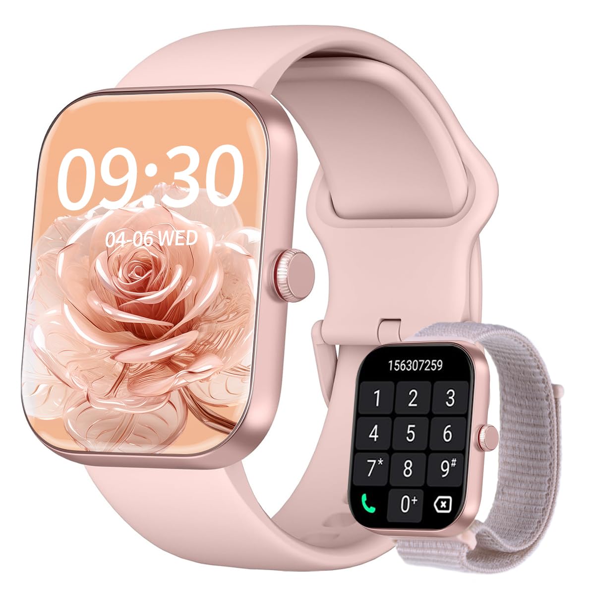 Smartwatch Feminino, Tela HD de 1,91" Relógio Fitness com Alexa, 100 Esportes, Frequência Cardíaca e Monitoramento do Sono, IP68 à rova d'água, Compatível com Android iOS, 2 Pulseiras (Rosa)