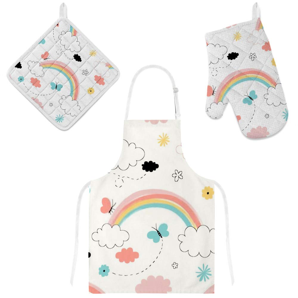 Tablier de cuisine 3 pièces et gant de four arc-en-ciel pour la cuisson