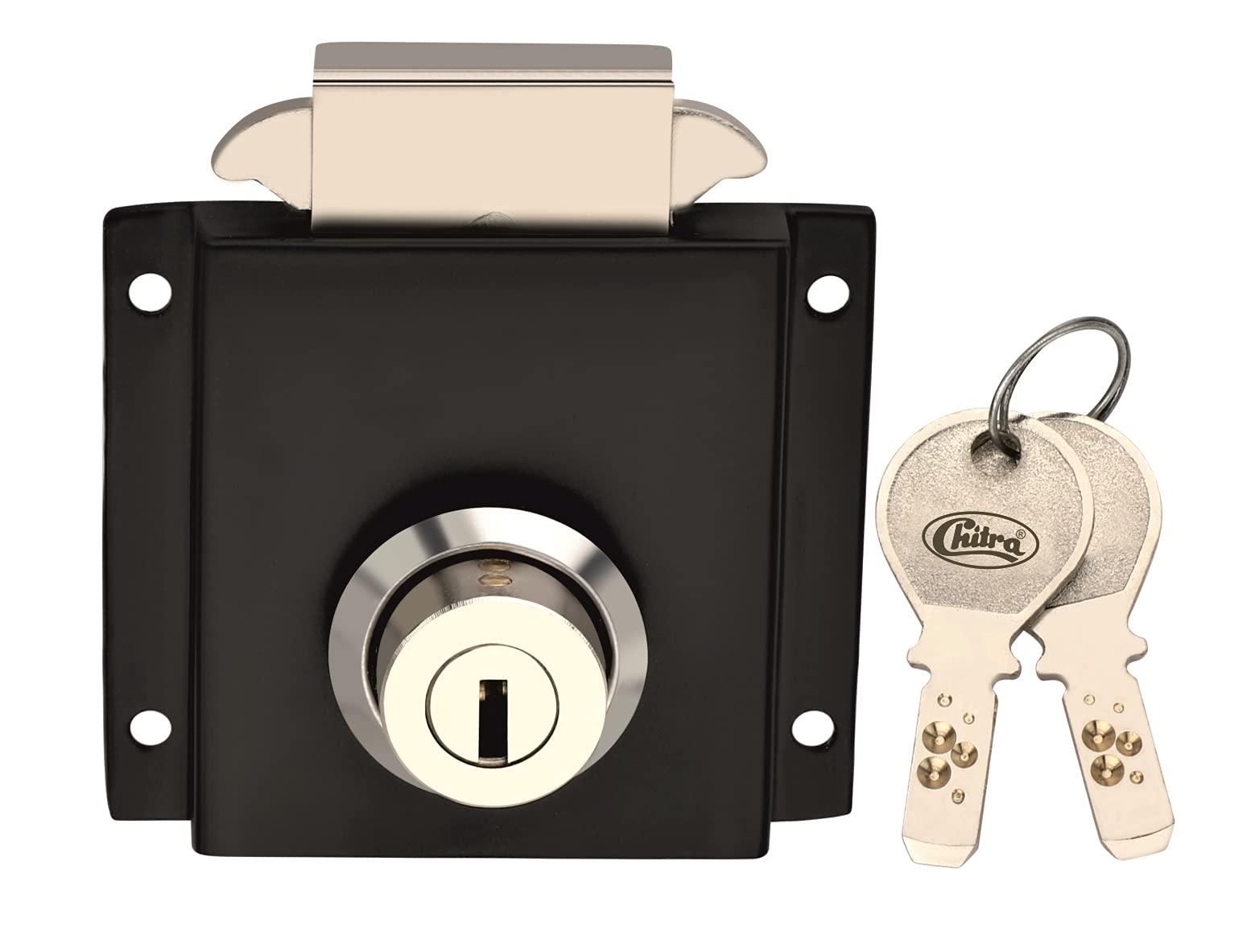 Chitra Zinc CBO-02 Multipurpose Cupboard Lock for Sliding Door with 2 Brass Ultra Keys (32 MM, Satin Silver)