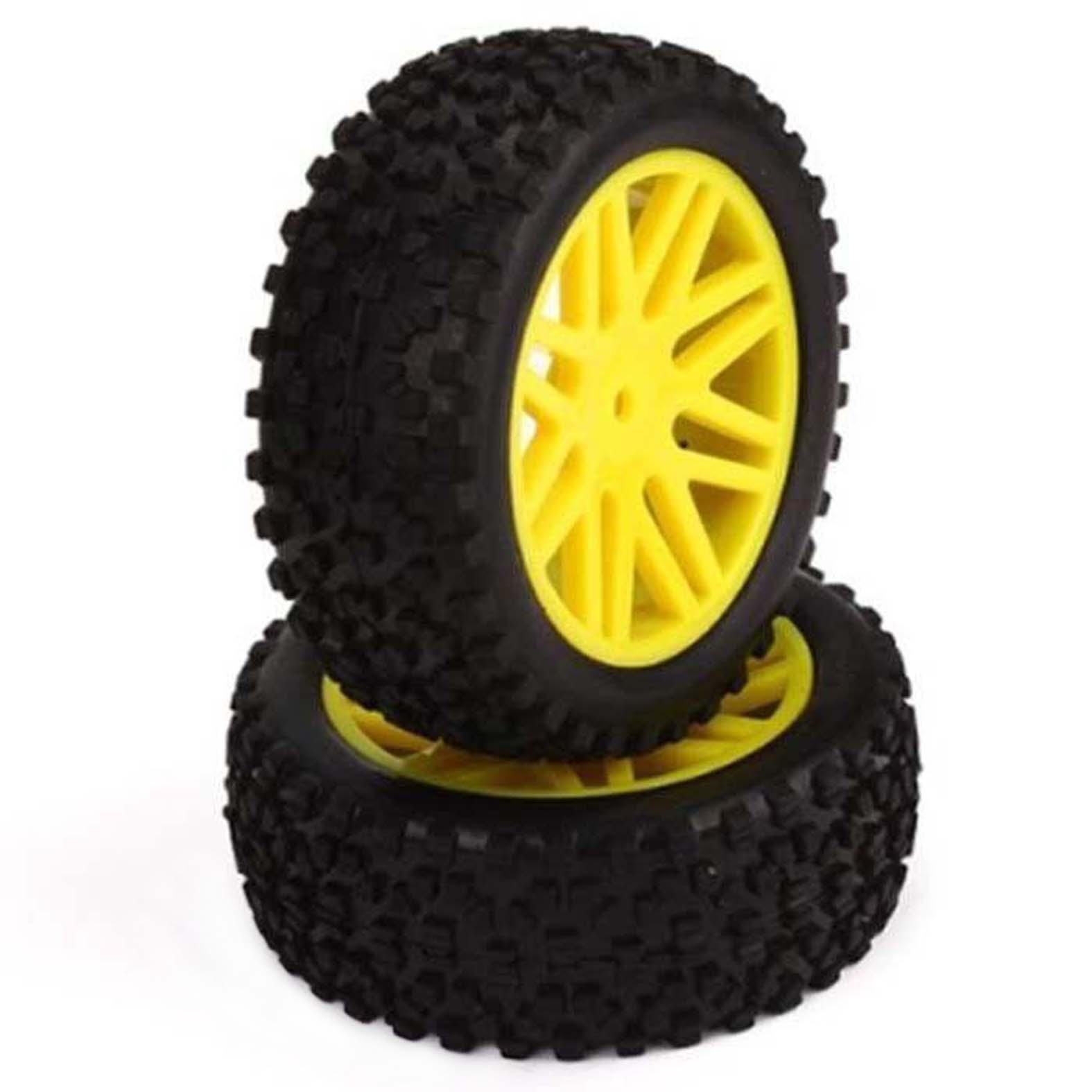 Hobbypower 2 Pcs Front +2 Pcs Rear Wheel Rims Yellow Rubber Tires for Rc 1:11 Off-Road