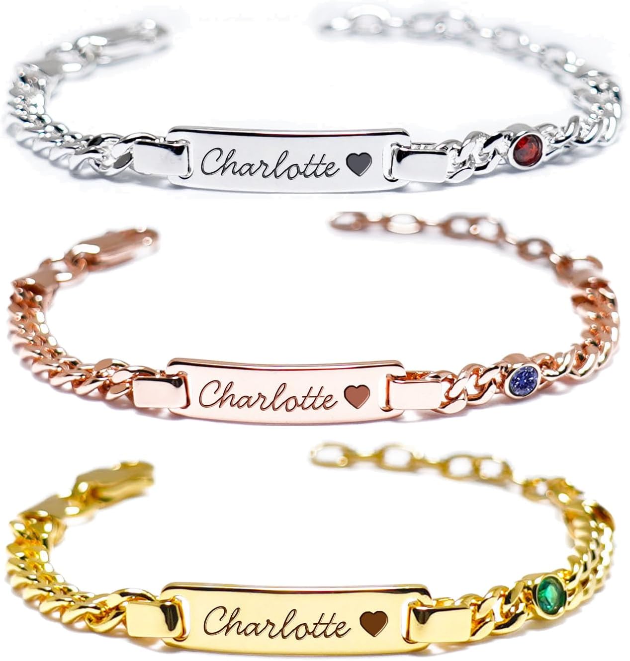 WNNNS Personalized Baby Bracelets for infant with Birthstone Customized Name ID Bracelets 18K Gold Plated Adjustable Chain for Boys Girls Custom Baby Gifts for Newborn 1st Birthday Baby Shower Custom Jewelry Gift for Men Women