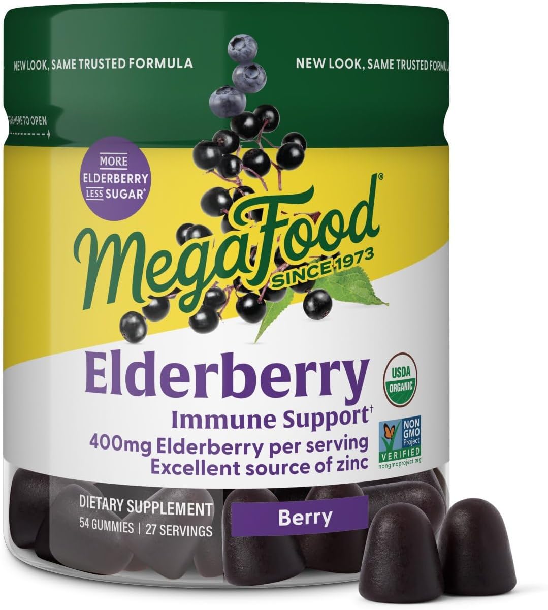 Megafood Elderberry Immune Support Supplement – Vegan Elderberry Gummies for Adults – Made with Zinc and Real Food – Pectin-Based, Gluten-Free, USDA Organic – 54 Gummies, 27 Servings