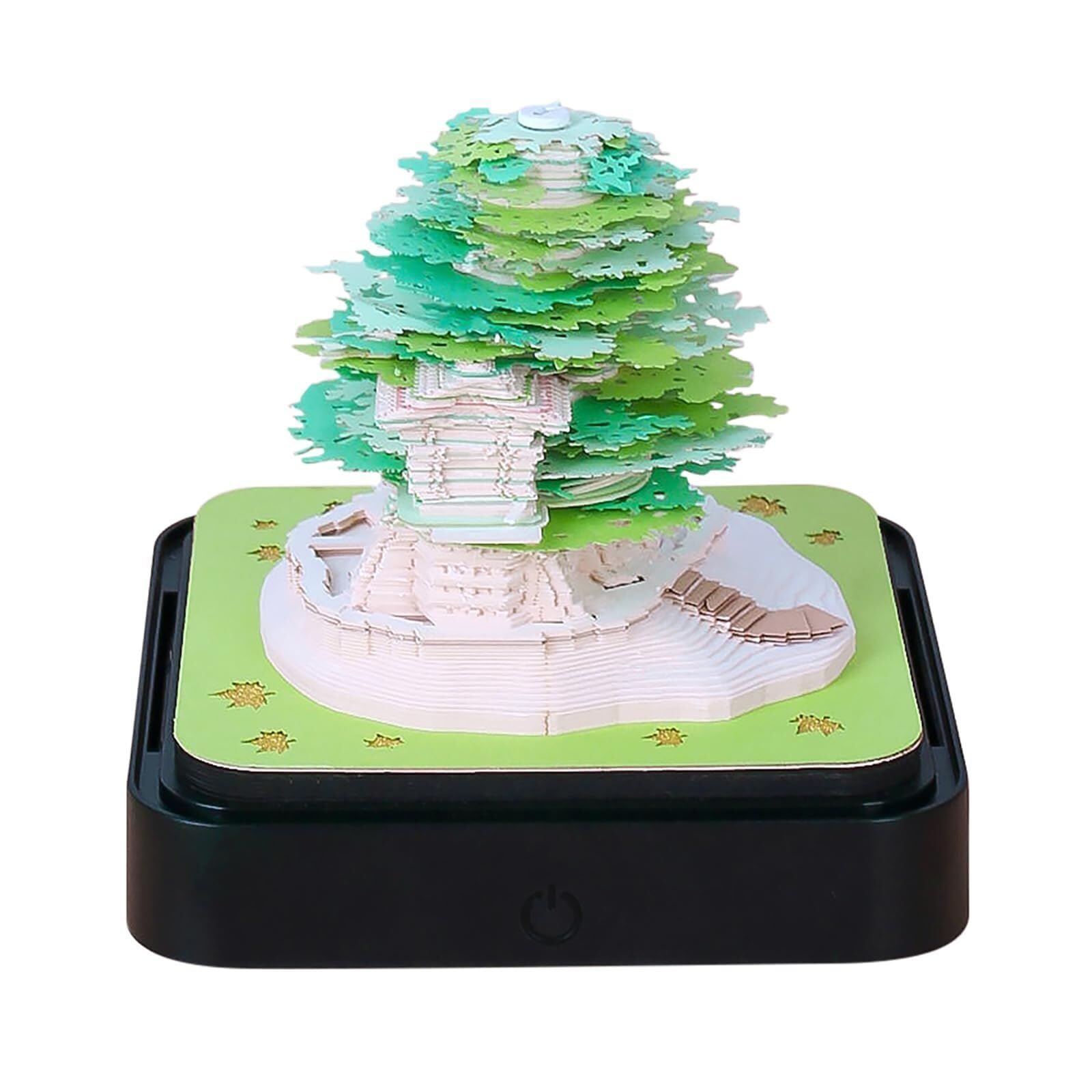 Monatlicher Tischkalender Kalender 2026, Schreibtisch-Notizblock mit 3D-Katzenmotiv aus Papier, Geschenkidee Rezeptionisten-Zubehör(Tree-A,With Light)