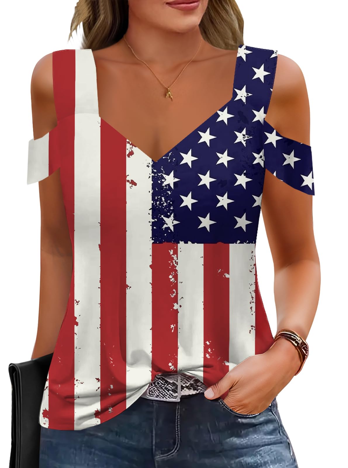 GUNEST Summer Tops Womens Tunic Top Short Sleeve Cold Shoulder V Neck Loose Fit Basic Tee Casual Tops T Shirts Blouse