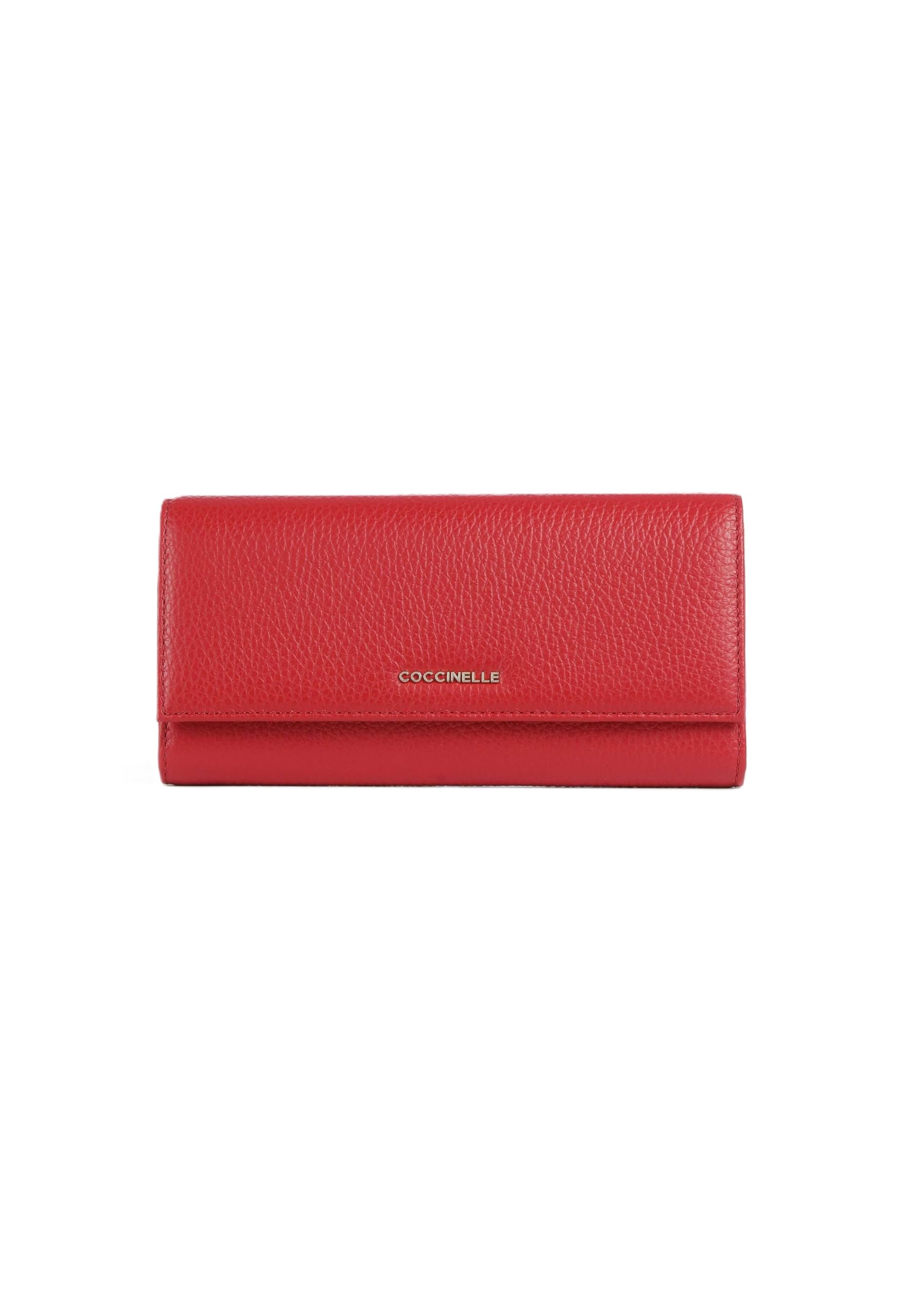 Coccinelle Portafoglio Donna in Pelle Metallic Soft, Rosso Scarlatto, 19.5 x 9.5 x 3 cm, con 12 Slot Porta Carte e Portamonete