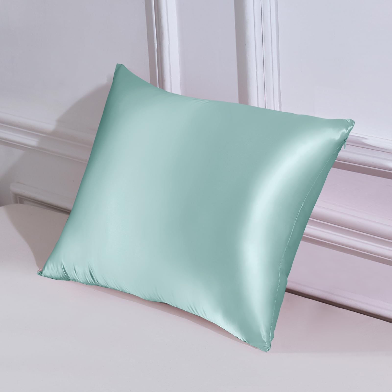 THXSILK SeidenKissenbezug 80x80-100% Maulbeerseide für Haar und Haut - Hypoallergen mit Versteckter Reißverschluss - 22 Momme Doppelseitige Seide 1 Stück Hellblau