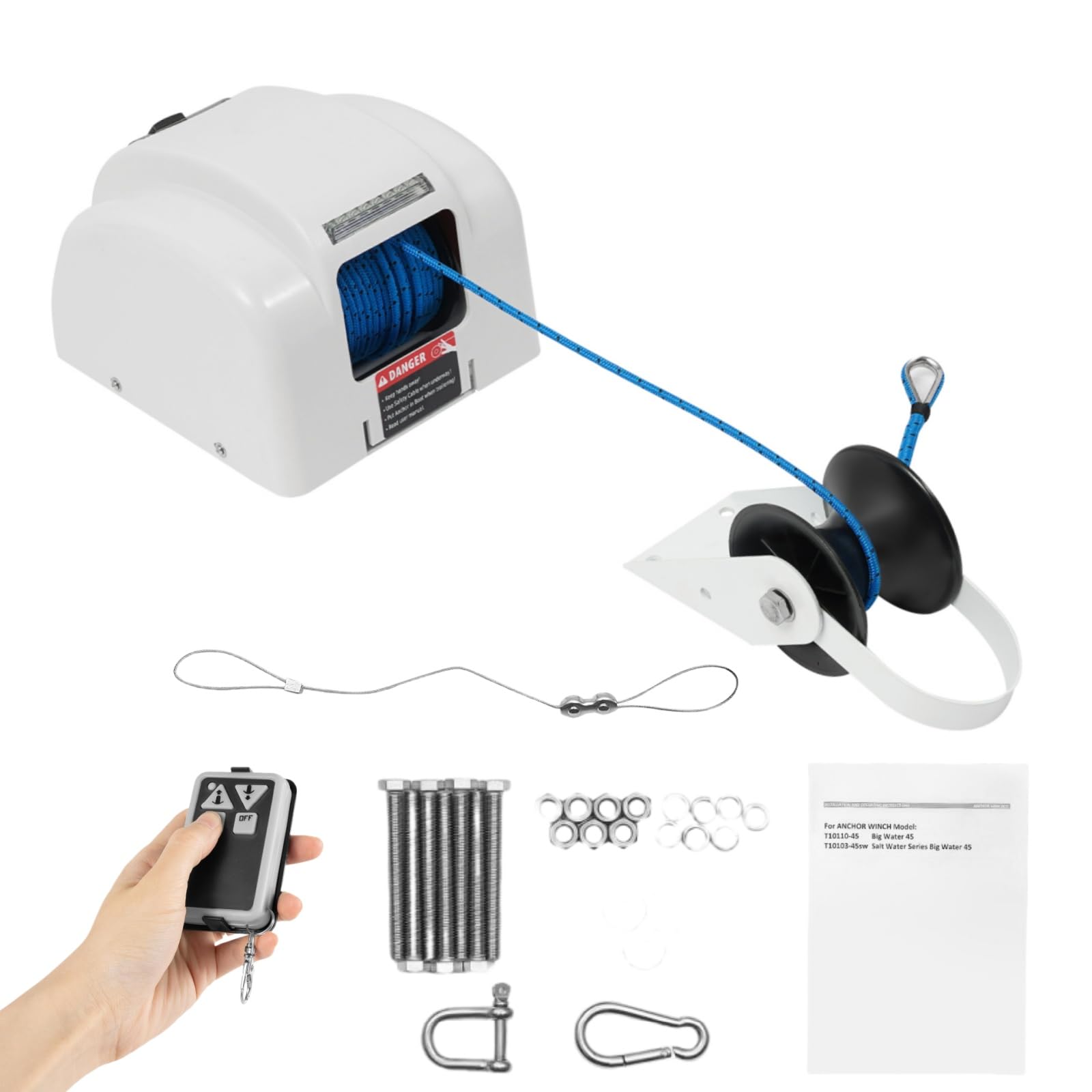 Elektrische Ankerwinde 45LBS 12V Salzwasser Anker Seilwinde Winde mit Fernbedienung 30M Elektrische Marine Salzwasser Bootswinde für Anker, 21.3m/min
