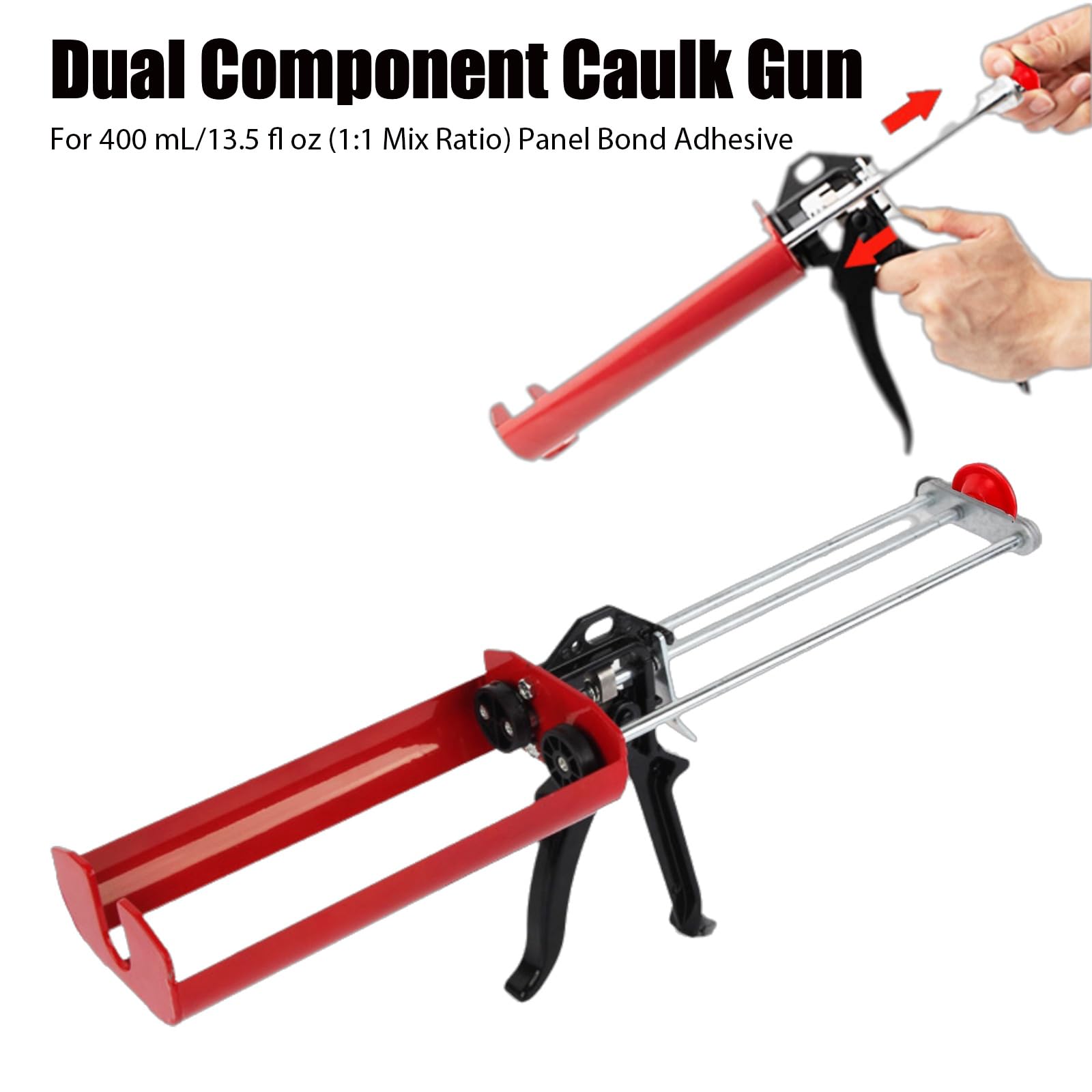 Dual Caulk Gun, Dual Component Caulking Gun, 400 mL/13.5 fl oz (1:1) Epoxy Hand Caulking Gun Dripless for Bond Adhesive Cartridge Applicator