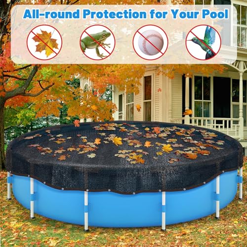 Pool Leaf Net Cover, 20ft Round Leaf Net for above Ground Pool to Catching Leaves in Winter, Pool Safety Screen Mesh Tarp Cover for 18ft Swimming Pools, Black Garden Shade with Grommets - Thumbnail 6