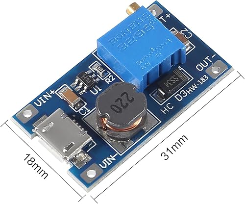 Miniatura 5 de 20 piezas MT3608 - Placa reguladora de voltaje ajustable de módulo elevador de voltaje de 2 V-24 V a 5 V-28 V 2 A, convertidor de impulso de CC y CC