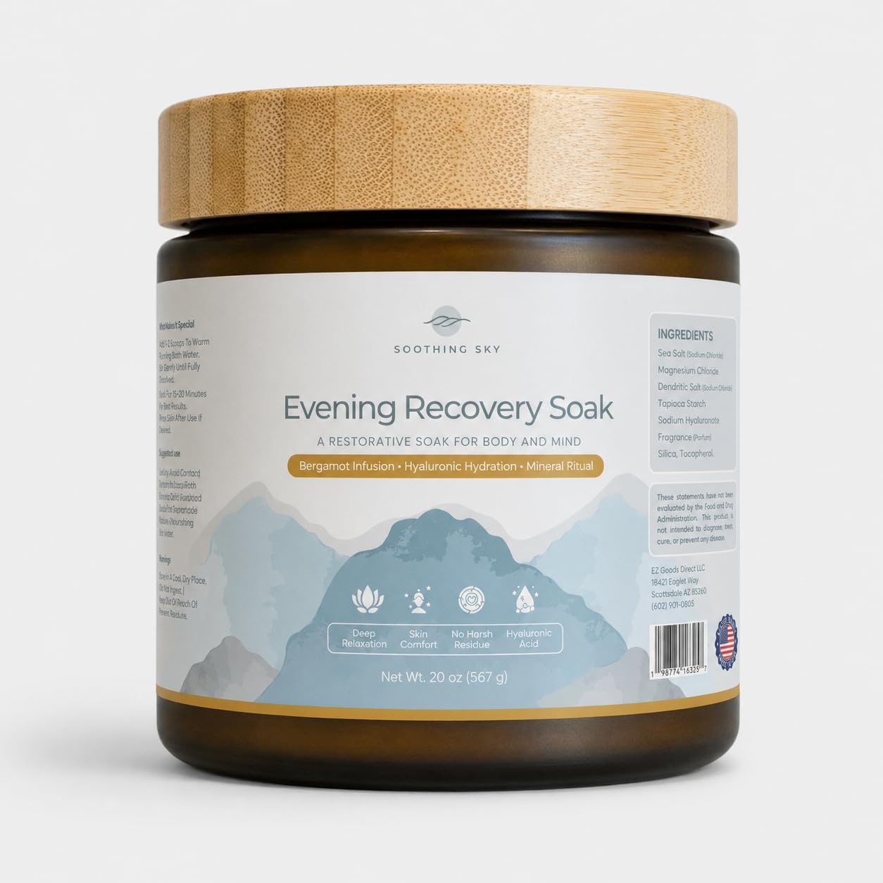 Hyaluronic Acid Magnesium Sea Salt Soak: Bergamot Luxury Bath Salts, Post-Workout Recovery for Tired Muscles, Premium Spa-Inspired Self Care Ritual, Calming Relaxing Skin Comfort & Stress Relief
