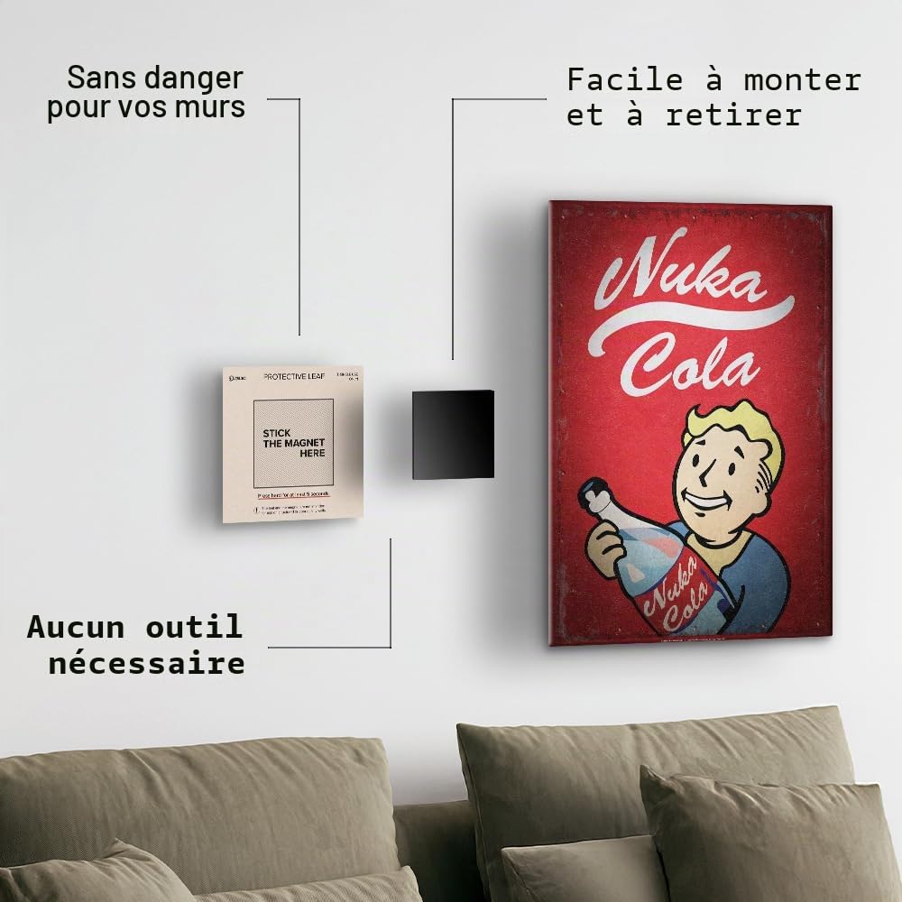 Displate Kit de support mural magnétique pour accrocher des tableaux, lot de 3 aimants muraux à décoller et coller avec adhésif amovible sécurisé – sans perçage, aimants sans dommages pour art mural
