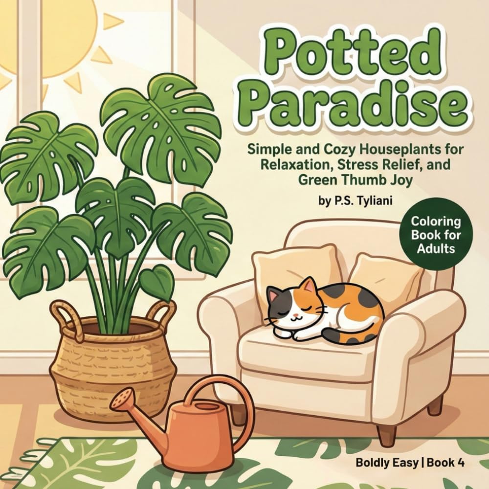 Potted Paradise: A Bold and Easy Coloring Book for Adults with Simple Houseplants for Relaxation (Boldly Easy)