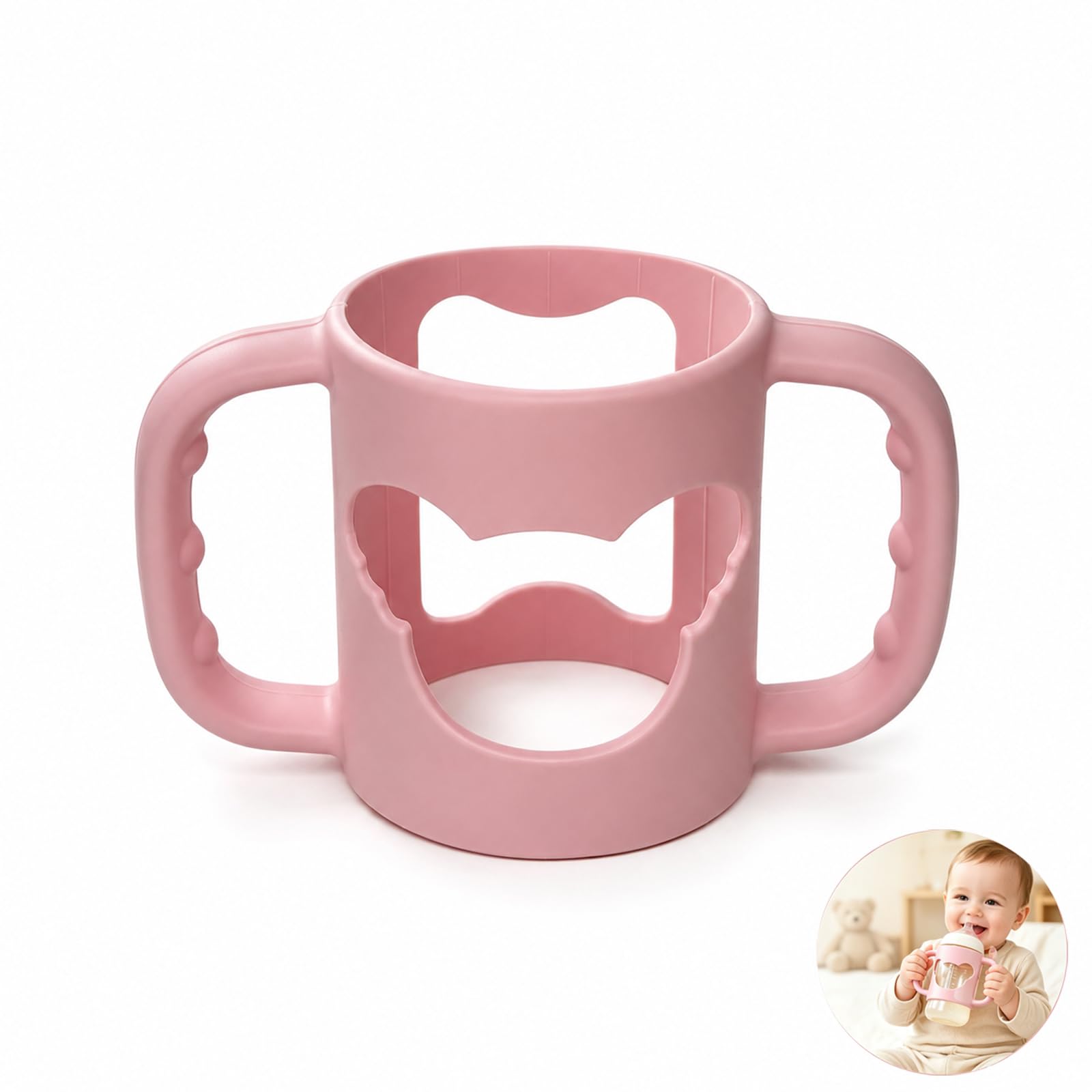 1PCS Bottle Handles, Silicone Bottle Holder with Non-Slip Easy Grip, Ergonomic Bottle Handle, Dishwasher Safe, for Infants 6+ Months, Feeding Bottle Grip-Pink