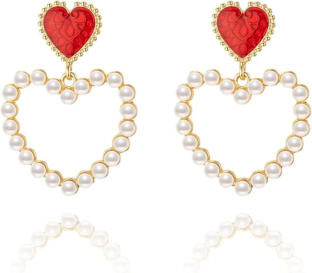 Pearl vintage drip oil Heart Earrings for Women & Girls, Perfect Heart Jewelry as Valentines Day Ornament