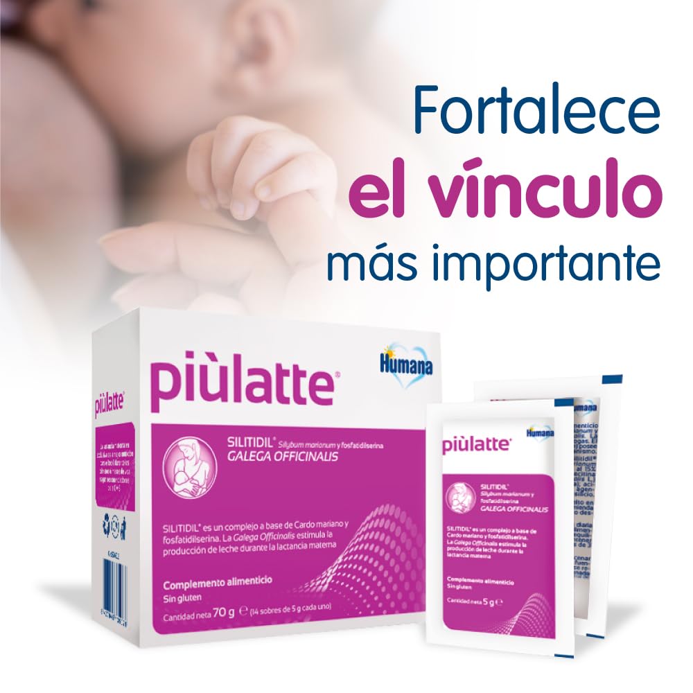 Humana Piùlatte, complemento alimenticio con extractos de hierbas para producción de leche materna, 14 sobres
