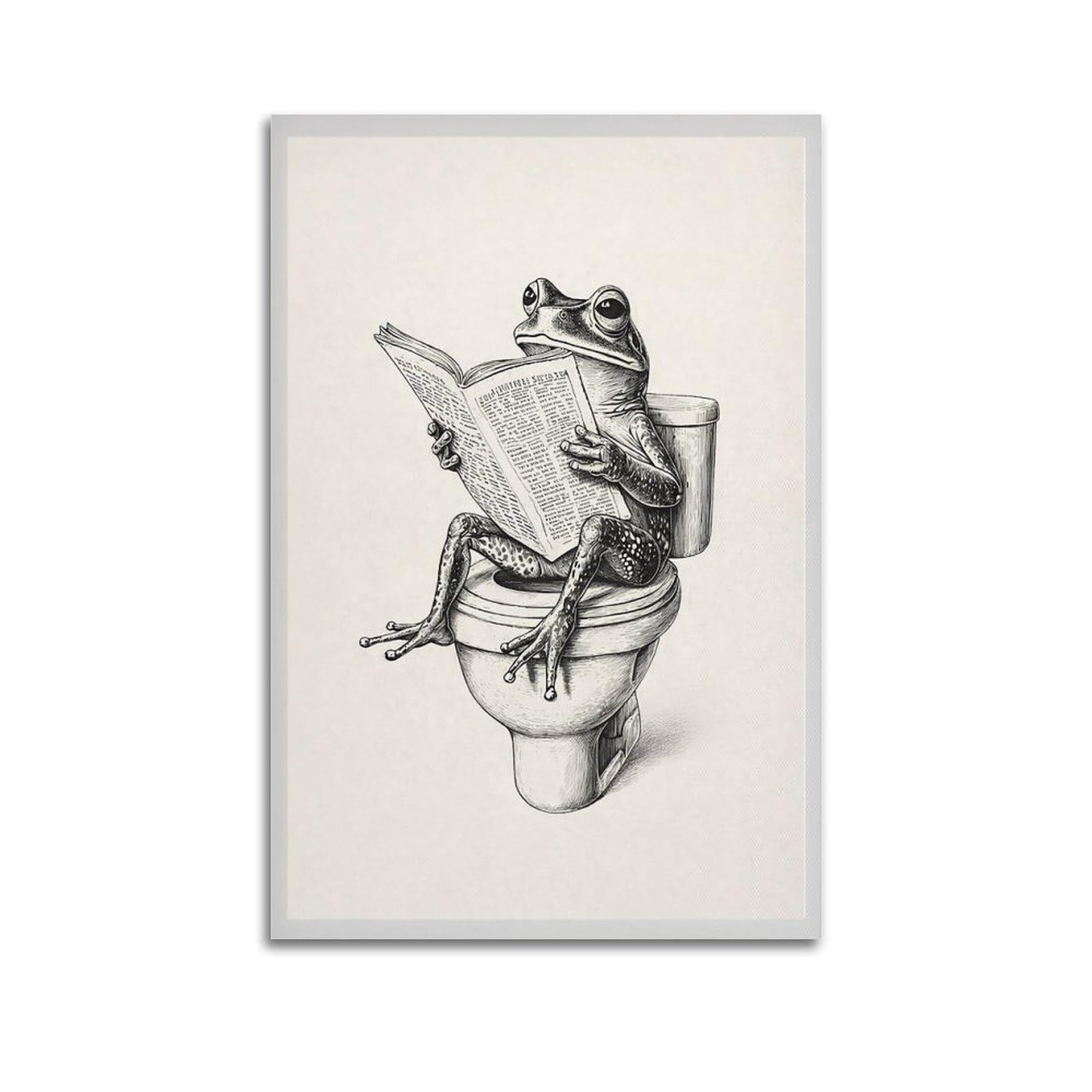 xiaoxiaoshen Funny Frog Bathroom Toilet Humor Vintage Illustration Canvas Poster Wall Art Prints Room Aesthetic Murals Bedroom And Living Decorations 20x30inch(50x75cm)
