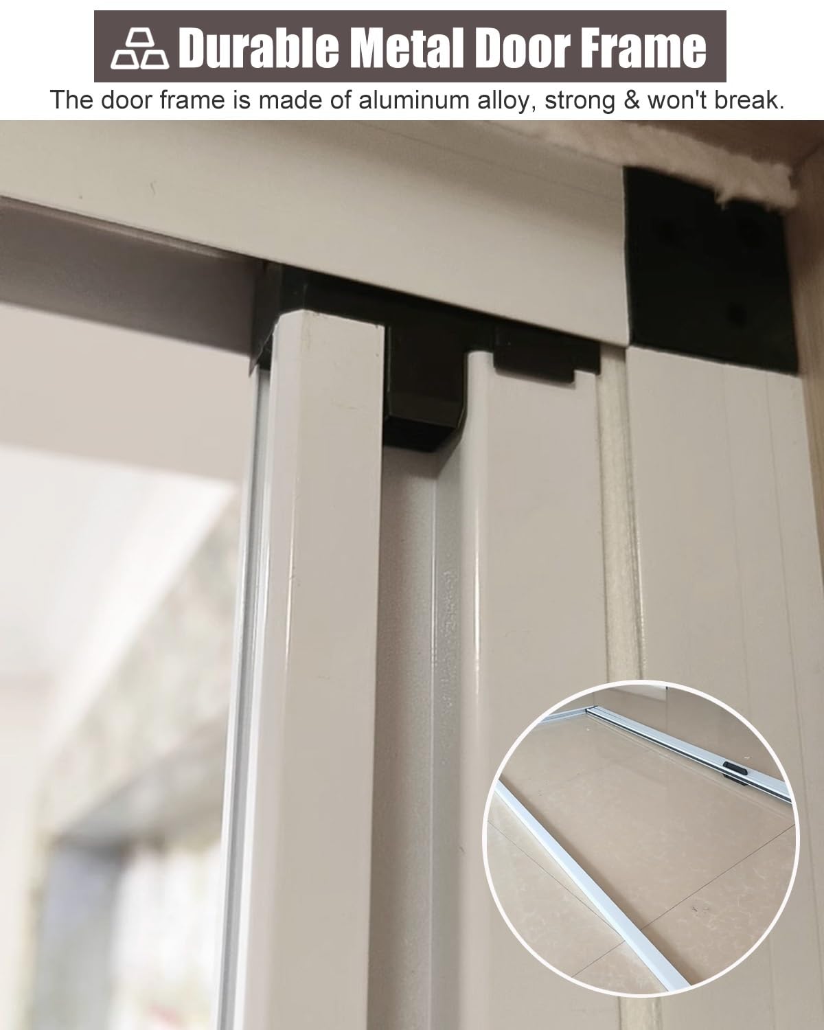 Puerta Plegable Puerta Plegable Blanca Sin Perforaciones Marco de Metal y Panel No Tejido, Puertas Corredizas Plegables con Manija y Cerradura, Puerta Divisoria para Puerta de Cocina o Dormitorio(32x8