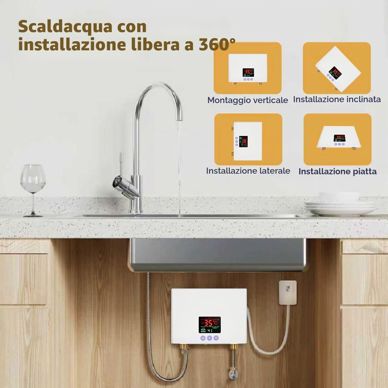 Mini Scaldabagno Elettrico Istantaneo Basso Consumo Scaldabagno Istantaneo con Display Temperatura a LED e Telecomando Scalda Acqua Elettrico Scaldacqua Istantanea Scaldabagni Elettrici Istantanea 3KW