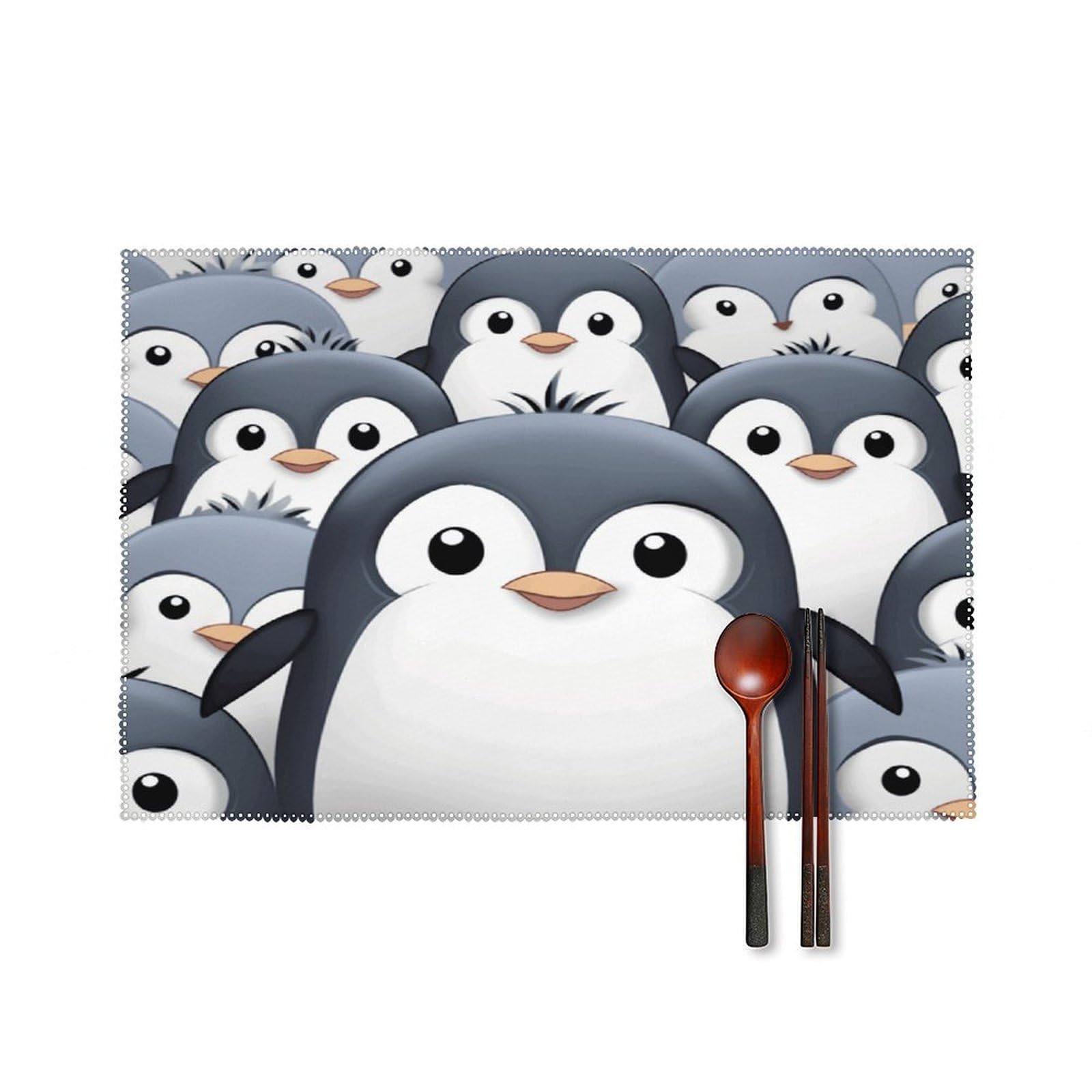 Cute Penguin Placemats Set of 6 Heat Resistant Non-Slip Place Mats Washable Wipeable Table Mats Elegant Farmhouse Placemat for Kitchen Dining Outdoor Party Table Decor